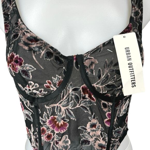 NEW Urban Outfitters Bella Floral Lace Velvet Sleeveless Crop Corset Tank Top L - Picture 3 of 6
